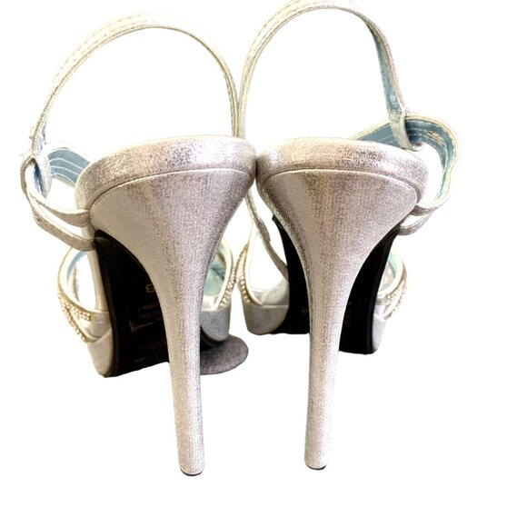 Dyeables Dahlia Silver Rhinestone PU Strappy Heels Size US 7 4.5-Inch Stiletto - Picture 5 of 11